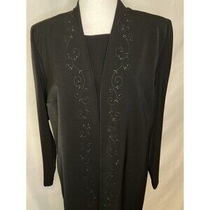 VTG Leslie Fay Women's Jacket Dress Black Size 12 Embroidered Career Midi Shift